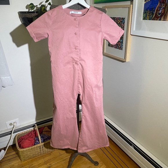 Smash + Tess Girls Pink Short-Sleeve Button-Front Cotton Jumpsuit - Picture 1 of 6
